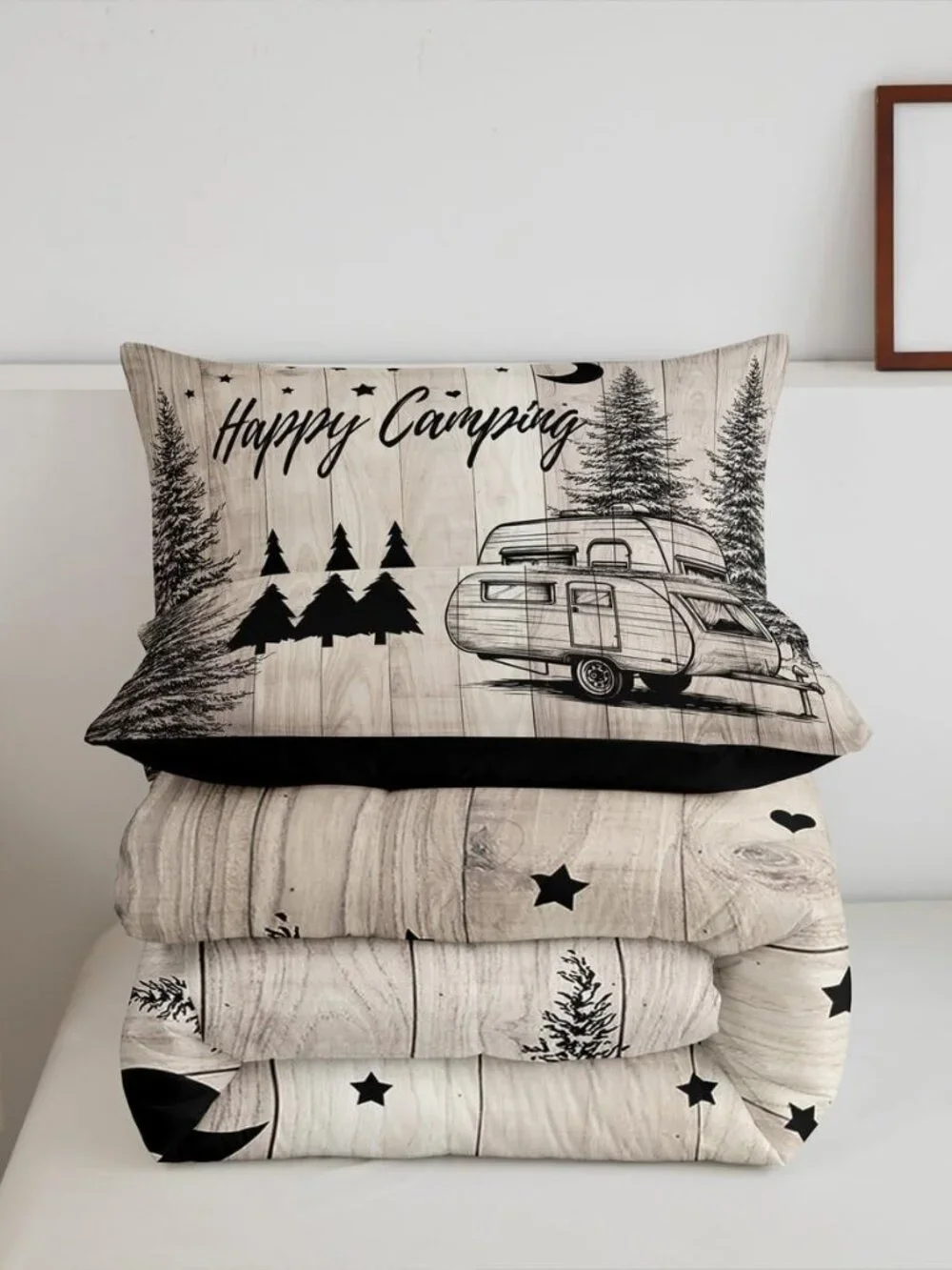 RV Camper Queen Comforter Set,Rustic Camping Bedding Sets for Travel Trailer,Cab